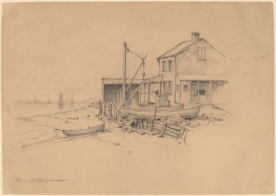 Fiskebåter og Shack av Henry Farrer
