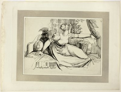 A Woman Sitting by the Window ("Evening Thou Bringest All"), fra den første utgaven av Specimens of Polyautography av Johann Heinrich Füssli