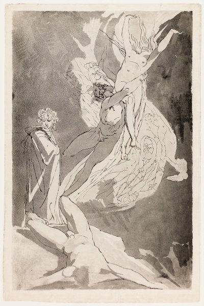 Dante Swoons før Soaring Souls of Paolo og Francesca, Virgil ved hans side av Johann Heinrich Füssli