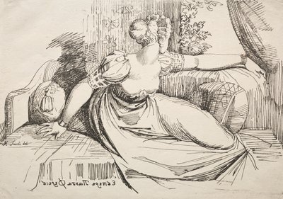 Prøver av polyautografi: Kvinne på en sofa. av Johann Heinrich Füssli