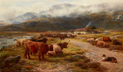 Highland Dreve Resting, Argyllshire (olje på lerret) av Henry Garland