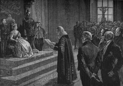 Peers og Commoners presenterer patriotisk adresse til dronningen på kvelden for Krim-krigen, 1891 av Henry Gillard Glindoni