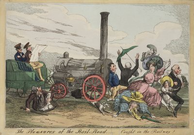 The Pleasures of the Rail Road - Cathed in the Railway!, ca. 1840 (håndfarget etsning) av Henry Heath
