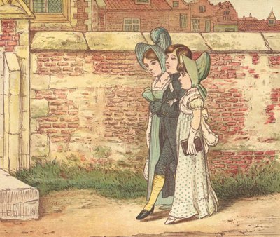Kirkegående mennesker (farge litho) av Henry Hetherington Emmerson
