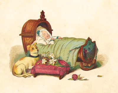 Prinsesse Victoria sover i sengen sin (farge litho) av Henry Hetherington Emmerson