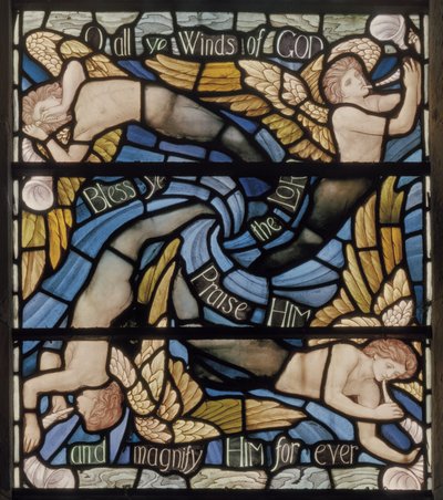 O All Ye Winds Of The Gods, Benedicite Vindudetalj, ca. 1895 (farget glass) av Henry Holiday