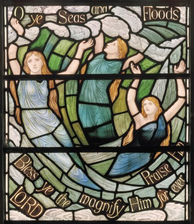 O Ye Seas & Floods, Benedicite Vindudetalj, ca. 1895 (farget glass) av Henry Holiday