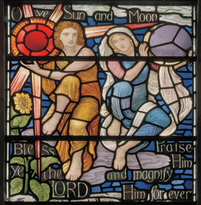 O Ye Sun & Moon, Benedicite Vindudetalj, ca. 1895 (farget glass) av Henry Holiday