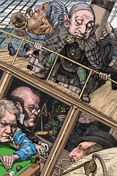 Mannskapet var komplett. Fra The Hunting of the Snark Lewis Carroll, 1874-1876, 1923. av Henry Holiday