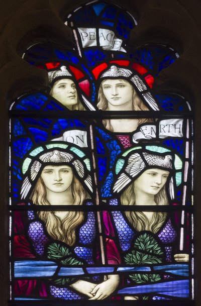 Yeovil, St John The Baptist, Lowndes & Drury, Henry Holiday, Peace On Earth, Angels, 1917-18 av Henry Holiday