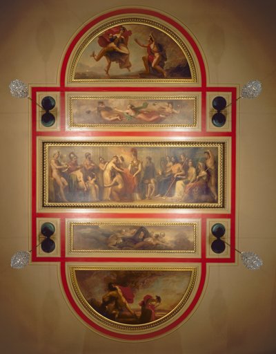 Tak i biblioteket og spisestuen, som viser legenden om Pandora, ca. 1834 av Henry Howard