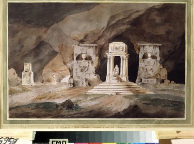 ""En kirkegård"" (Gamle kirkegård) Teaterdekor tegnet i akvarell av Henry Hudfield (1700-tallet) 1790 Museum Palace Theatre Ostankino, Moskva av Henry Hudfield