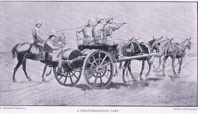 En felttelegrafvogn, fra After Pretoria: The Guerilla War utgitt av Harmsworth Bros Limited, 1901 av Henry Inglis Jodrel Sheldon Williams