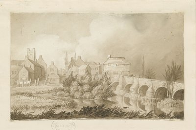 Burton-upon-Trent Bridge and Town: sepia-tegning, nd [c 1840] av Henry James Noyes