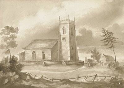 Codsall Church: sepia-tegning, nd [1844] av Henry James Noyes
