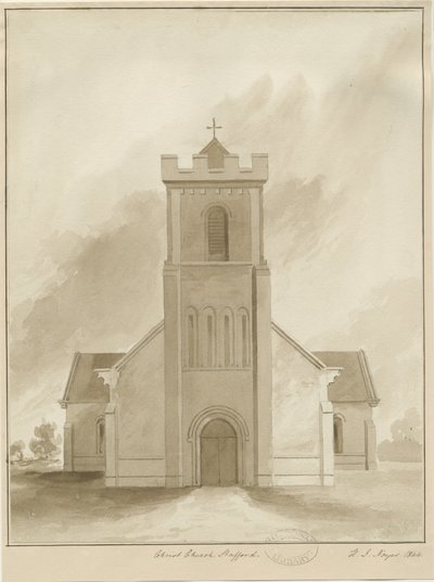 Stafford - Christ Church: sepia vasketegning, 1844 av Henry James Noyes