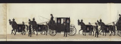 En del av panoramautsikten over hele begravelsesprosesjonen til Arthur, hertugen av Wellington (farget akvatint) av Henry Jr and Sala Alken