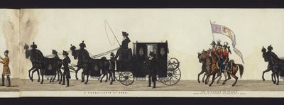 En del av panoramautsikten over hele begravelsesprosesjonen til Arthur, hertugen av Wellington (farget akvatint) av Henry Jr and Sala Alken
