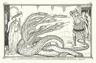 Bensurdatu angriper den syvhodede slangen (gravering) av Henry Justice Ford