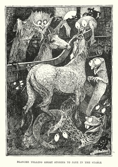 Blanche forteller spøkelseshistorier til Jane i stallen (gravering) av Henry Justice Ford