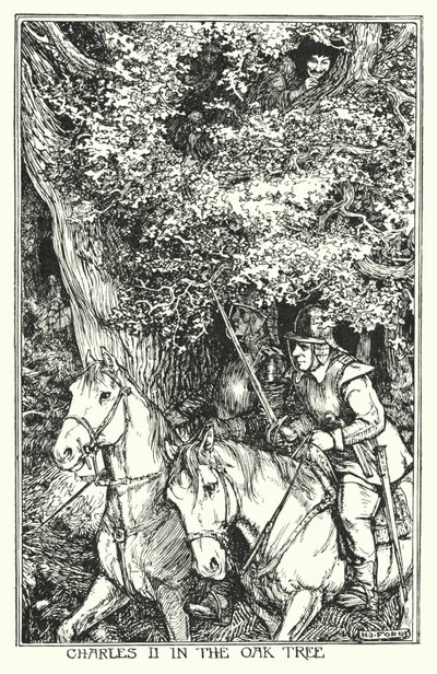 Charles II i eiketreet (litho) av Henry Justice Ford