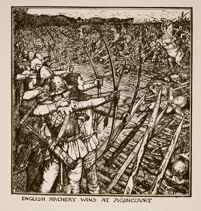 Engelsk bueskyting vinner på Agincourt, illustrasjon fra 
