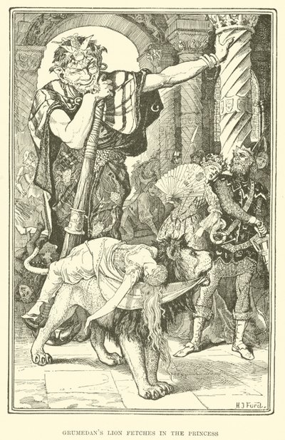 Grumedans løve henter i prinsessen (gravering) av Henry Justice Ford