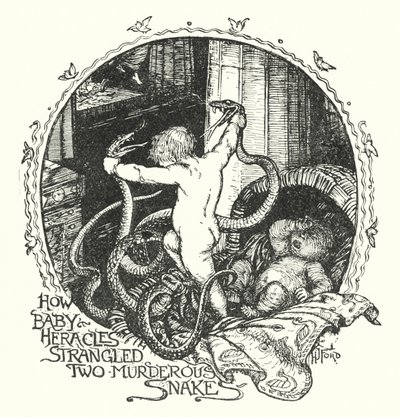 Hvordan Baby Heracles kvalt to morderiske slanger (litho) av Henry Justice Ford