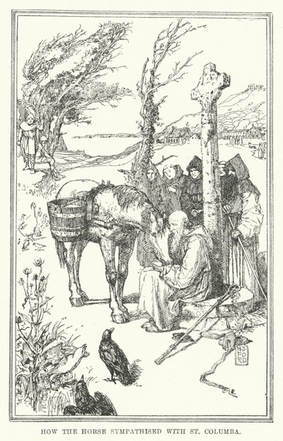 Hvordan hesten sympatiserte med St Columba (litho) av Henry Justice Ford