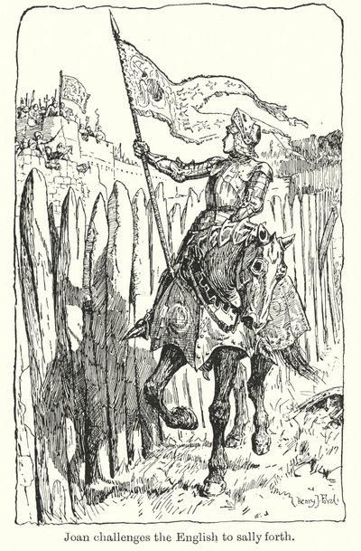 Joan utfordrer engelskmennene til å dra frem (litografi) av Henry Justice Ford