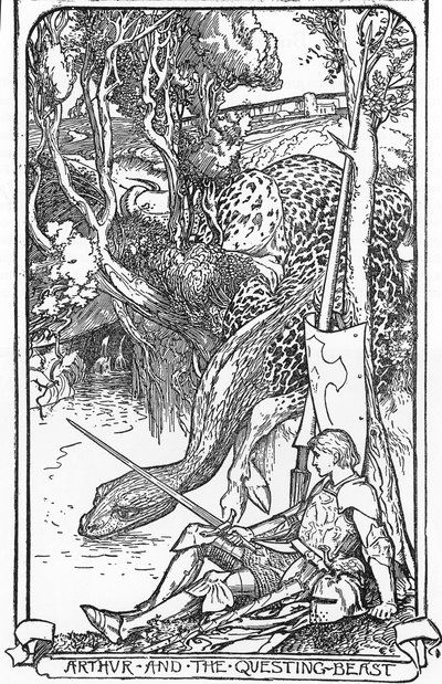 King Arthur and the Questing Beast Illustrasjon av HJ Ford (1860-1940) fra "The book of romantikk" 1902 Privat samling av Henry Justice Ford