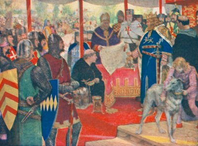 Kong Johan besegler det store charteret (fargelitografi) av Henry Justice Ford
