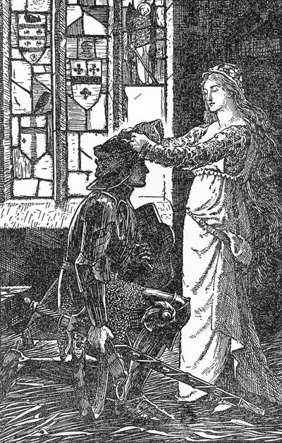 Lancelot og Elaine d'Astolat (Launcelot og Elaine) Illustrasjon av HJ Ford (1860-1940) fra "The book of romance"" 1902 Privat samling av Henry Justice Ford