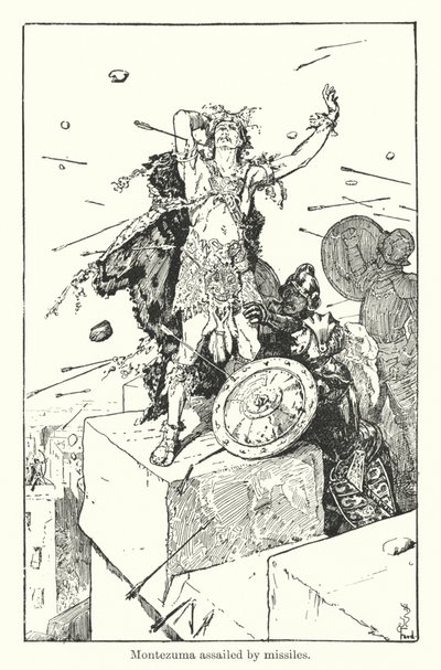 Montezuma angrepet av missiler (gravering) av Henry Justice Ford