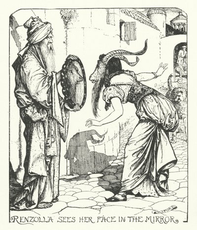Renzolla ser ansiktet hennes i speilet (gravering) av Henry Justice Ford