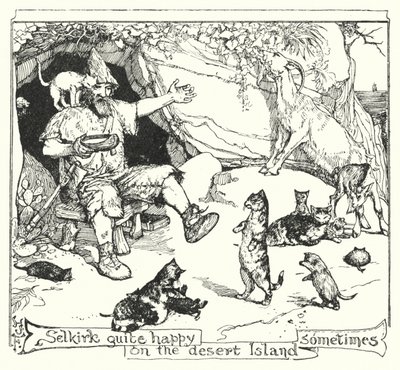 Selkirk ganske fornøyd på den øde øya noen ganger (litho) av Henry Justice Ford