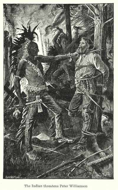 Indianeren truer Peter Williamson (lito) av Henry Justice Ford