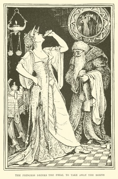 Prinsessen drikker hylsteret for å ta bort hornene (gravering) av Henry Justice Ford