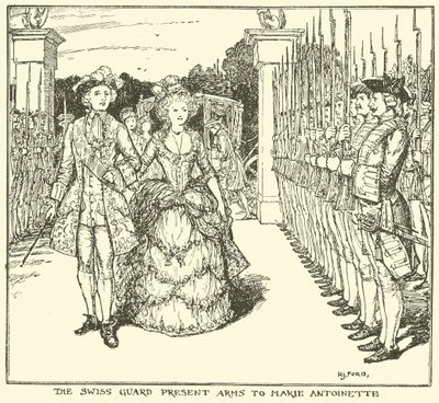 Den sveitsiske garde presenterer våpen til Marie Antoinette av Henry Justice Ford