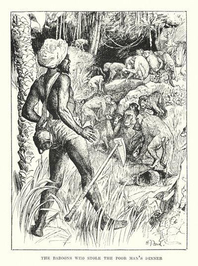 Bavianene som stjal den fattige mannens middag (gravering) av Henry Justice Ford