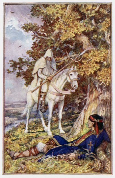 Mannen på den hvite hesten kommer for å helbrede St Cuthbert av Henry Justice Ford