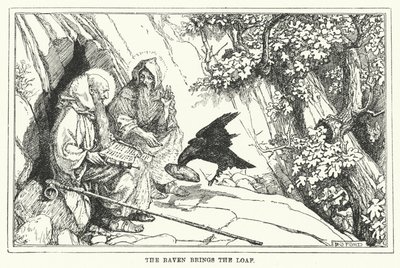 Ravnen bringer brødet (litho) av Henry Justice Ford