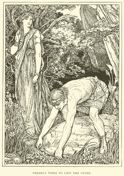 Theseus prøver å løfte steinen av Henry Justice Ford
