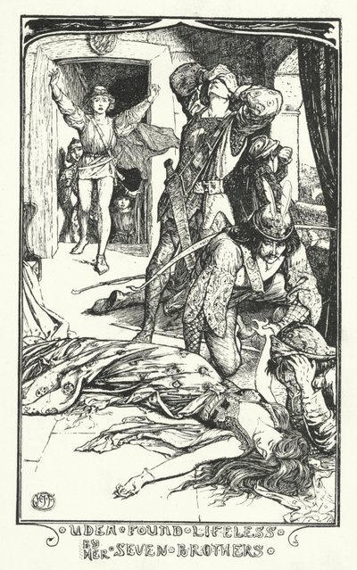 Udea funnet livløs av hennes syv brødre (gravering) av Henry Justice Ford