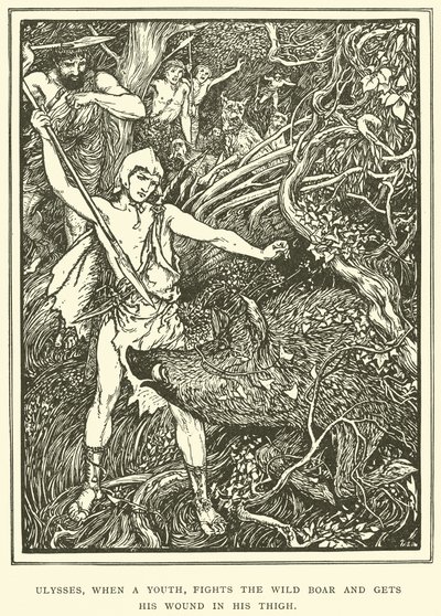Ulysses, når en ungdom, kjemper mot villsvinet og får såret sitt i låret av Henry Justice Ford