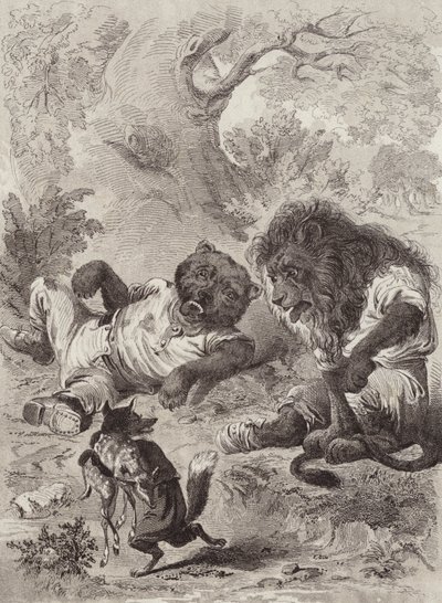 The Fables of Aesop: The Lion, the Bear, and the Fox (litho) av Henry Louis Stephens