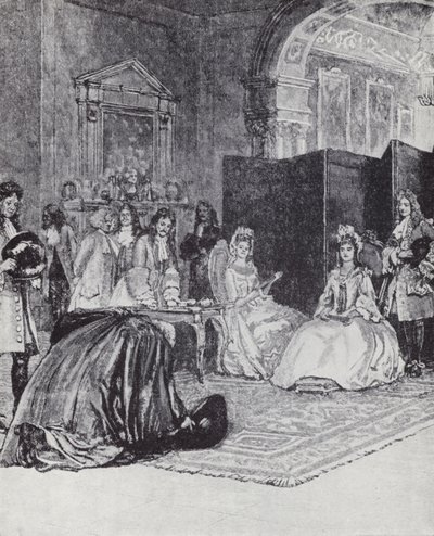 Biskop Burnet kunngjorde tiltredelsen av dronning Anne av Henry Marriott (after) Paget