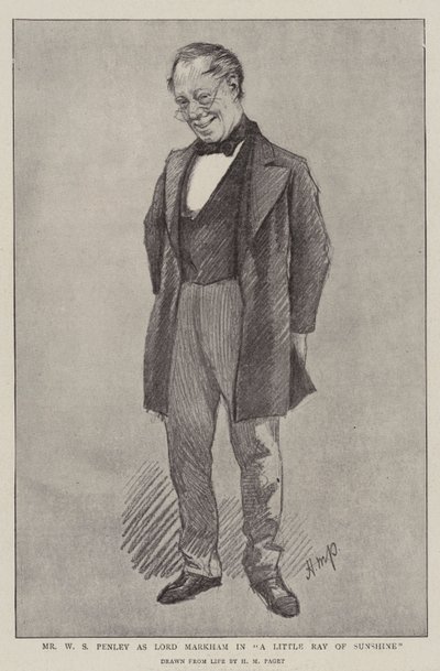 Mr WS Penley som Lord Markham i "A Little Ray of Sunshine" (litho) av Henry Marriott (after) Paget