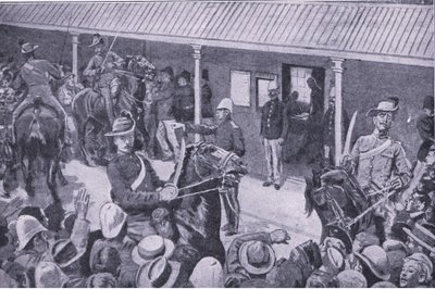 Kolonialforsterkninger for Sør-Afrika: Et rush av søkere til påmelding i Sydney, fra After Pretoria: The Guerilla War utgitt av Harmsworth Brothers Limited, 1901 av Henry Marriott Paget
