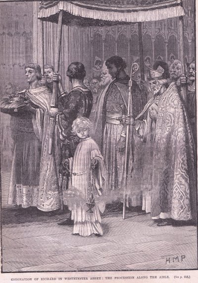 Kroningen av Richard I i Westminster Abbey: prosesjonen langs midtgangen AD 1189 av Henry Marriott Paget